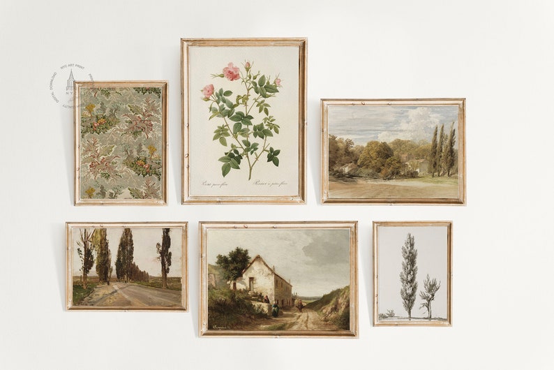Vintage French Country Gallery Wall Set of 9, French Cottage Landscape ...