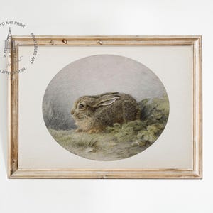 Vintage Rabbit Print, Antique Rabbit Painting, Easter Print, Bunny Print, Rabbit Printable Wall Art, Easter Decor, Brown Hare Painting