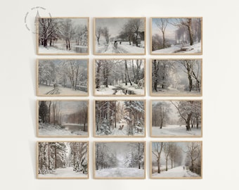 12er Set Winterlandschaft, Kunst Winter, druckbare Kunst Winter, Weihnachtsdekoration, druckbare Kunst (Digitaler Download)
