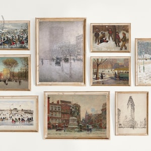 Set of 9 Vintage New York Art Print, New York, New York Wall Art, New York Gallery Wall Print, NYC Poster, New York City Winter Art