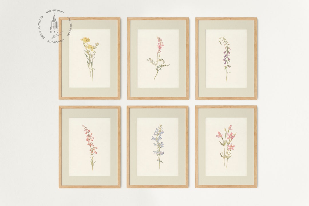 Botanical Prints Set of 6, Rustic Floral Gallery Wall Art (digital ...