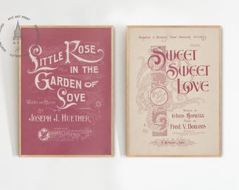 Set of 2 Vintage Valentines Day Prints, Valentines Poster, Valentine's Day Wall Art, Valentines Home Decor, Love Poster, Muted Pink Decor