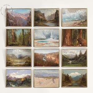 Set of 12 Vintage National Parks Art Print, National Parks Poster, National Park Painting, National Parks Landscape Art, Mountain Landscape