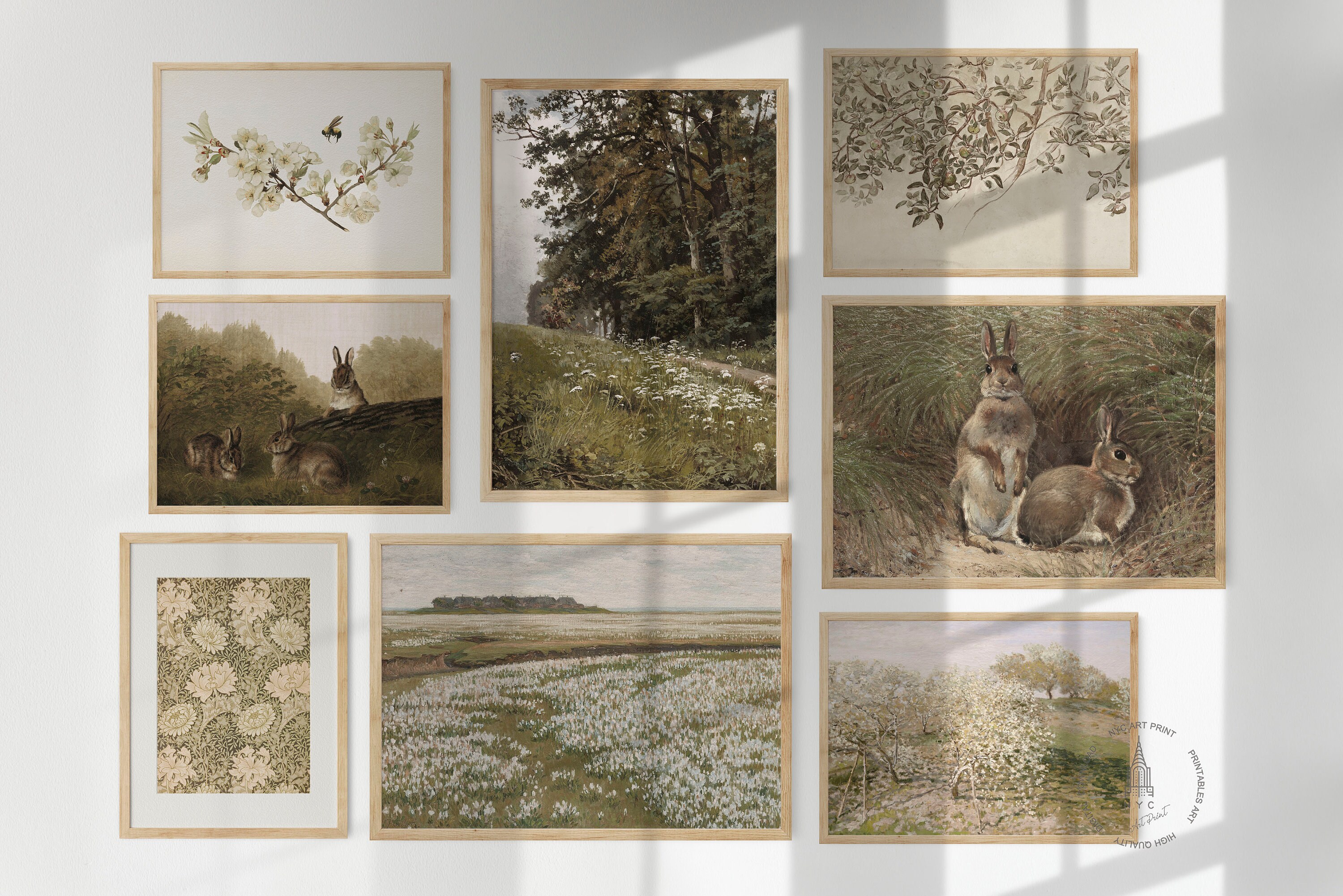 Vintage Spring Gallery Wall Set of 8, Rustic Printable Wall Art ...