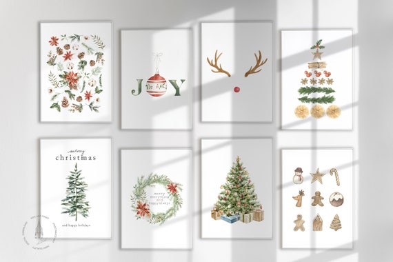 Christmas Prints Gallery wall Set of 8, Christmas Printable wall Art, Holiday Decor, Christmas Poster, Cozy Christmas Decor, Winter wall art