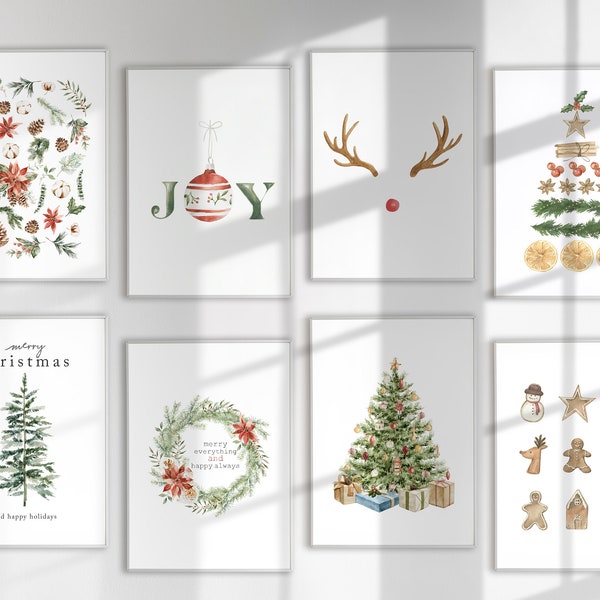 Christmas Prints Gallery wall Set of 8, Christmas Printable wall Art, Holiday Decor, Christmas Poster, Cozy Christmas Decor, Winter wall art