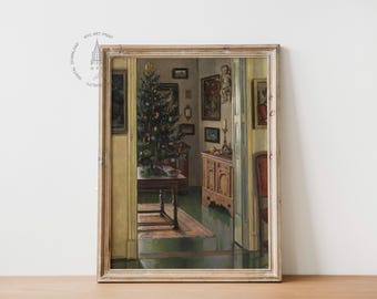 Christmas Interior Print, Christmas Tree Print, Vintage Christmas Printable Wall Art, Holiday Decor, Christmas Poster, Christmas Decor
