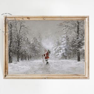 Santa Claus in Winter Forest Print, Vintage Christmas Printable Wall Art, Winter Decor, Winter Scene Art, Santa Claus Painting, Santa Print