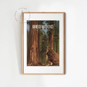 Redwood National Park Poster, Vintage National Park Poster, Travel Print, United States National Parks Art Print, Redwood Forest Poster
