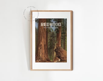 Redwood National Park Poster, Vintage National Park Poster, Travel Print, United States National Parks Art Print, Redwood Forest Poster