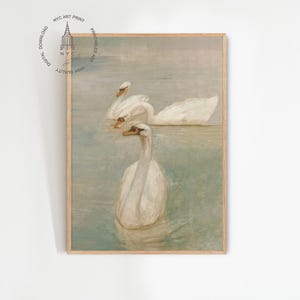 Vintage Swan Print, Swan Painting, Vintage Nursery Wall Decor, Swan Wall Art Print, Swan Drawing, Farmhouse Decor, Pastel Vintage Art