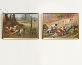 Lot de 2 gravures vintage de chien d'arrêt, art animalier de ferme antique, peinture de chien de chasse (téléchargement numérique)