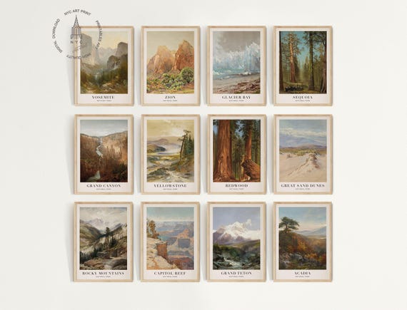 Set of 12 Vintage National Parks Art Print, National Parks Poster, National Park Painting, United States National Parks, Adventure Decor N02