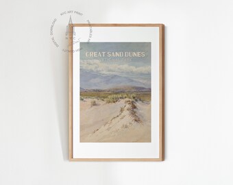 Great Sand Dunes Nationalpark Poster, Vintage Nationalpark Druck, Nationalpark Malerei, Reisedruck, Subpar Parks Poster, Colorado Kunst