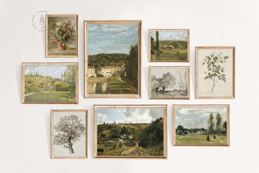 Vintage French Country Gallery Wall Set of 9, French Cottage Landscape ...