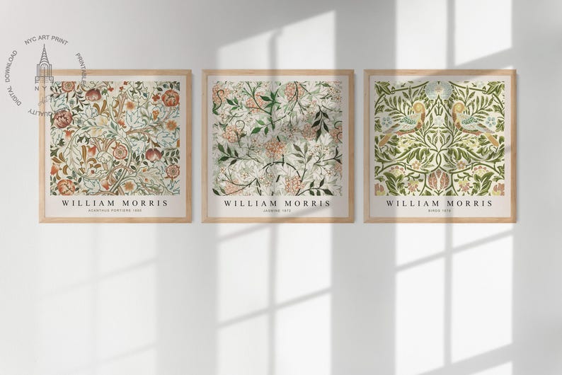 Set van 12 William Morris-posters voor aan de muur, vintage tentoonstellingsposters, William Morris-poster, botanische muurdecoratie, bloemenpatroon, WM01 afbeelding 6