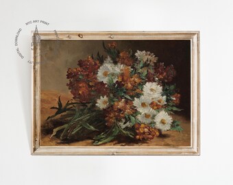 Vintage Autumn Floral Print: Daisy Bouquet Painting (Digital Download
