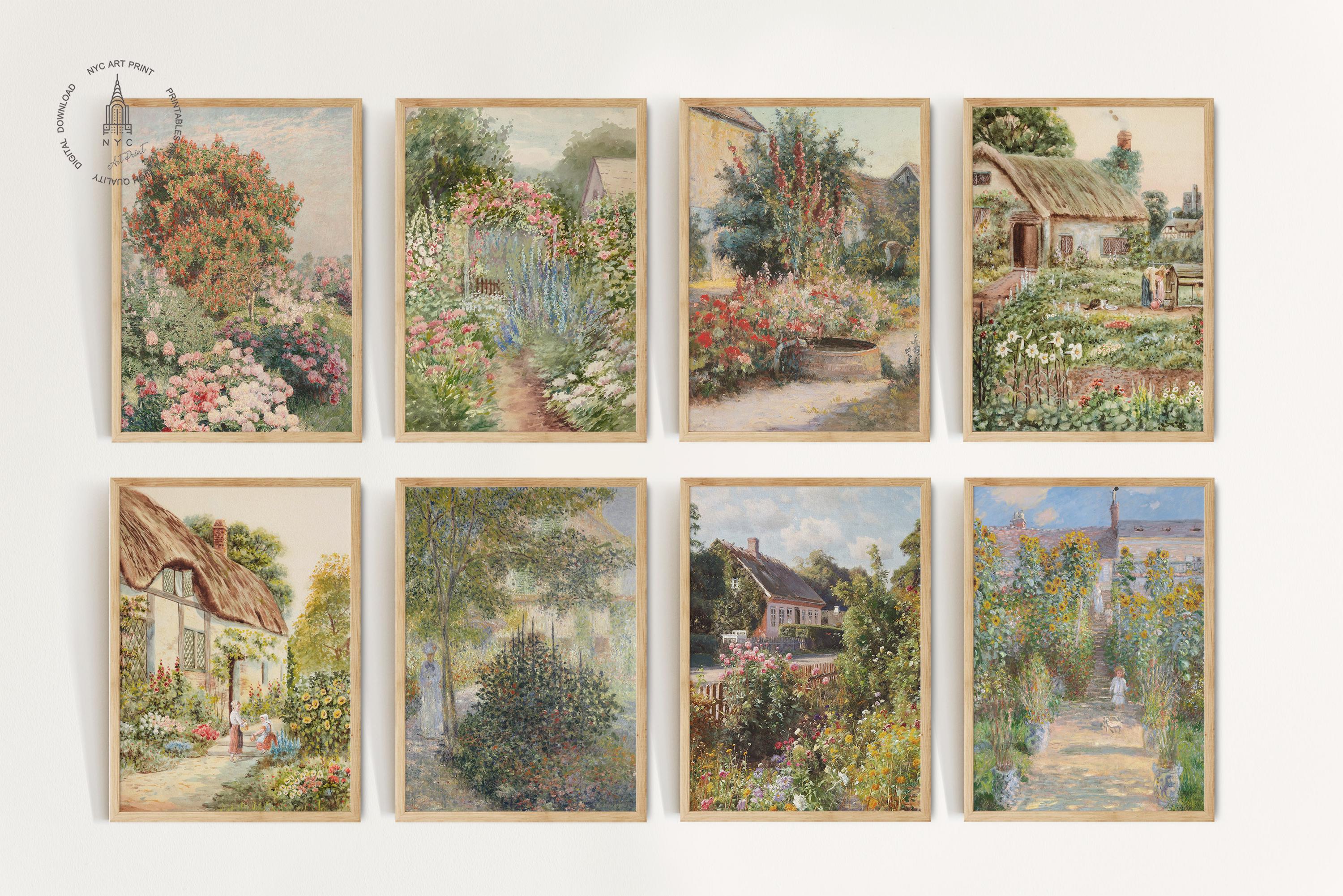Set of 8 Vintage Summer Garden Print, Landscape Print, Flower Garden ...