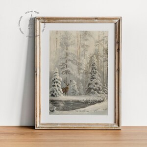 Christmas Prints, Vintage Christmas Printable Wall Art, Winter Deer ...