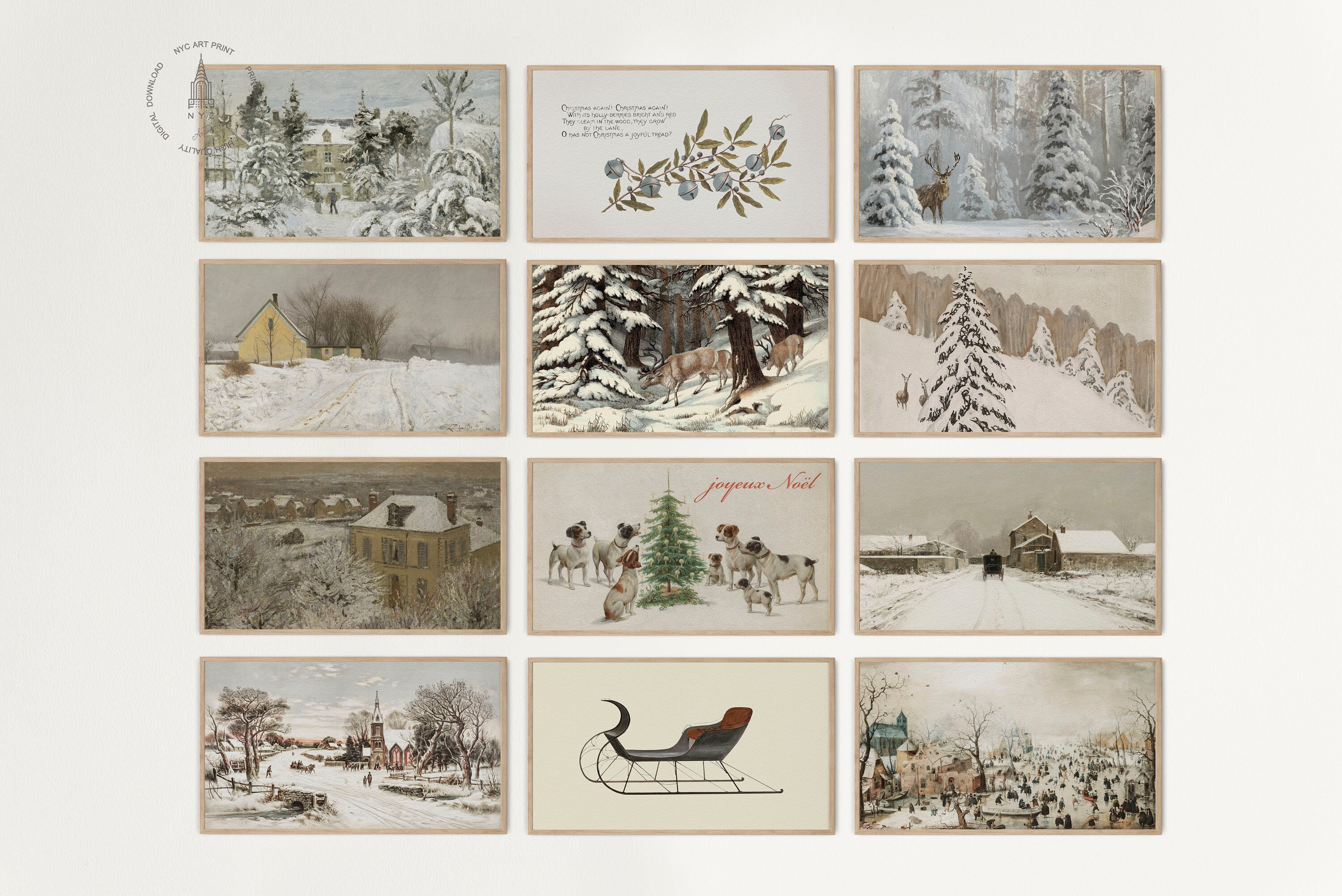 Samsung Frame TV Art Set of 12, Vintage Winter Collection, Country Farmhouse Landscape Painting, Winter Landscape Frame TV, WTVS 03