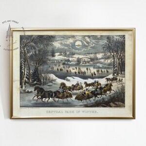 Vintage Central Park Art Print, Central Park in Winter Painting, New York Print, Central Park NYC Print, Winter Decor