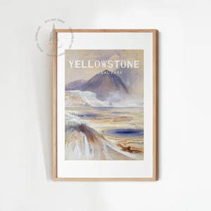 Yellowstone National Park Poster, Vintage National Park Art Print, Yellowstone National Park Painting, Mammoth Hot Springs, Digital Download