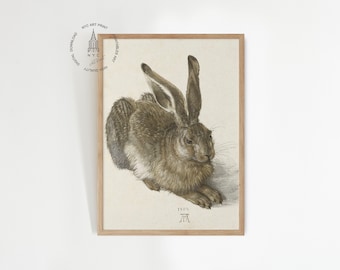 Vintage konijn print, antiek konijn schilderij, paasprint, konijn print, konijn afdrukbare muurkunst, bruin konijn, paasdecor, RB06