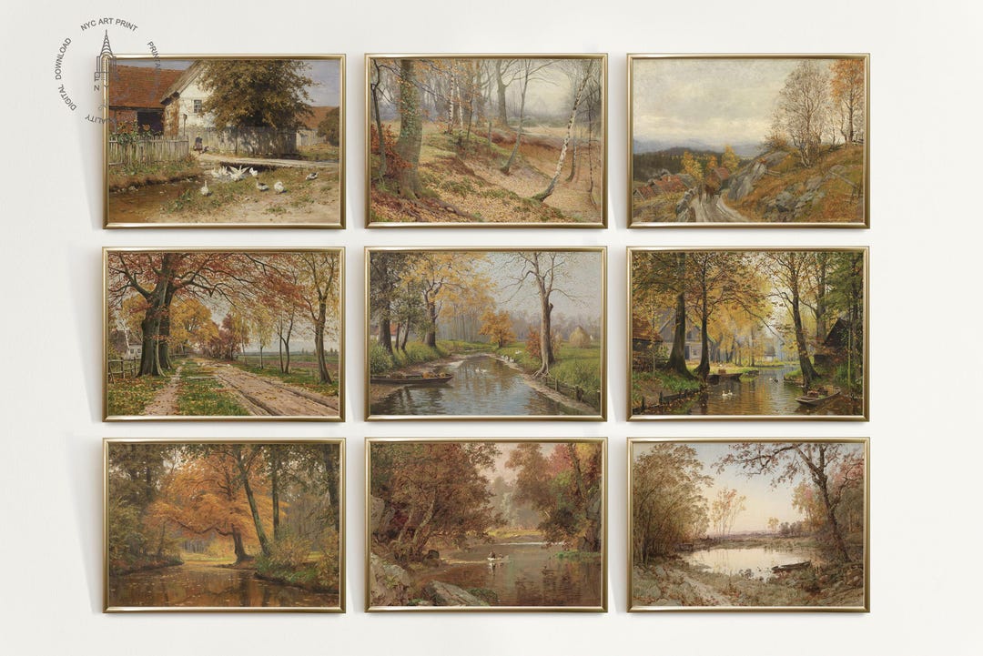Vintage Autumn Gallery Wall Set of 9, Autumn Printable Wall Art, Fall ...