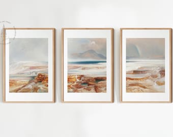 Set of 3 Yellowstone National Park Poster, Vintage National Park Art Print, Rustic Yellowstone National Park Painting, Hot Springs Art Print
