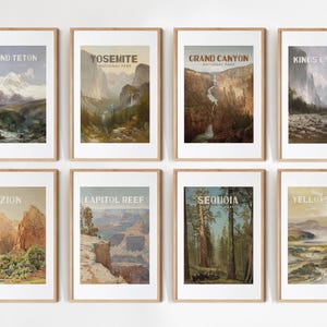 Conjunto de 8 láminas artísticas vintage de Parques Nacionales, póster de Parques Nacionales, láminas de viajes por el campo, Parques Nacionales de Estados Unidos, decoración de aventura NP02