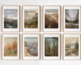 Set mit 8 Vintage-Kunstdrucken von Nationalparks, Nationalpark-Poster, Reisedrucke, Nationalparks der Vereinigten Staaten, Abenteuerdeko NP02