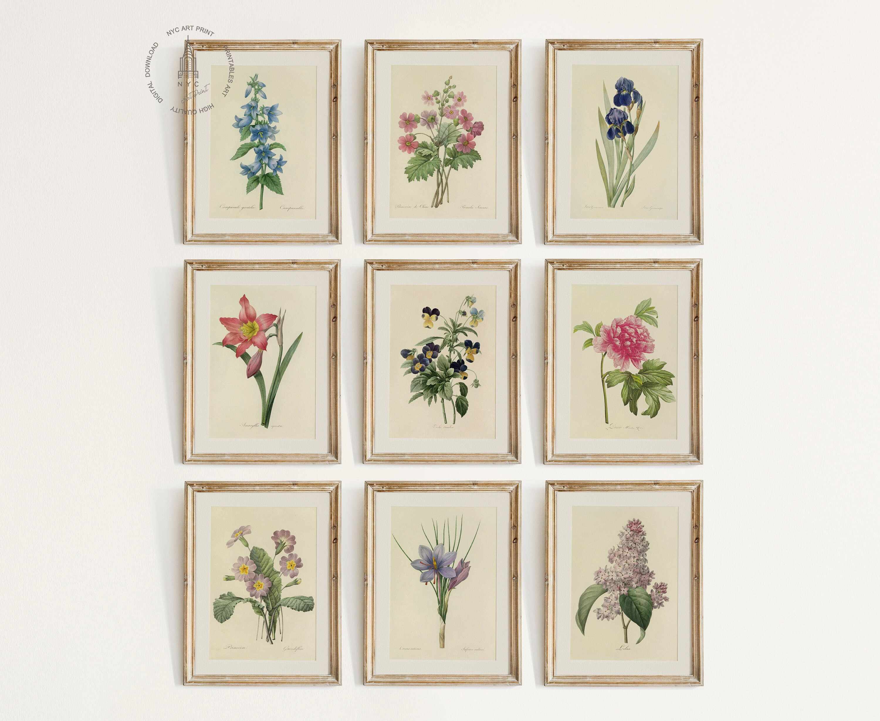 Vintage Spring Flowers Gallery Wall Set of 9, Spring