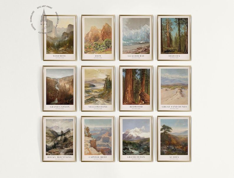 US National Park Prints, National Park Poster, Travel Wall Decor, Retro Travel Poster, Office Poster, Home Decor, Digital Download, 3 Poster Bundle - any 3 National Park Posters, National Park and hiking gift, vintage national park style prints | Framed poster gifts