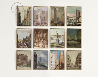 Juego de 12 láminas artísticas vintage de Nueva York, póster de Nueva York, arte mural de Nueva York, póster retro de Nueva York, decoración de la ciudad de Nueva York, póster de Nueva York