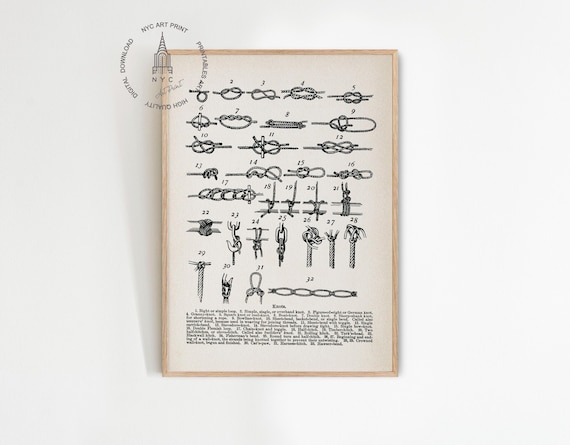 Vintage Sailor Knots Print, Seascape Print, Nautical Seascape Wall Art, Nautical Knots Poster, Marine Wall Decor, Beach House Decor