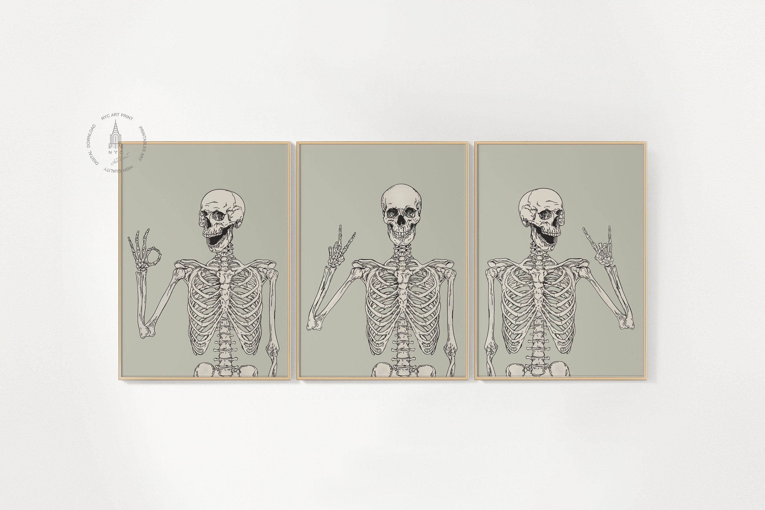 Halloween Art Print, Set of 3, Halloween Poster,  Halloween decor, Fall decor, Halloween skeleton, posable skeleton for Halloween
