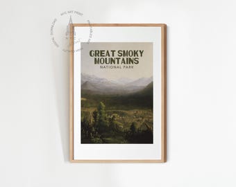 Great Smoky Mountains National Park Poster, Vintage National Park Print, Great Smoky Mountains Art, National Park Painting, Travel Print 01