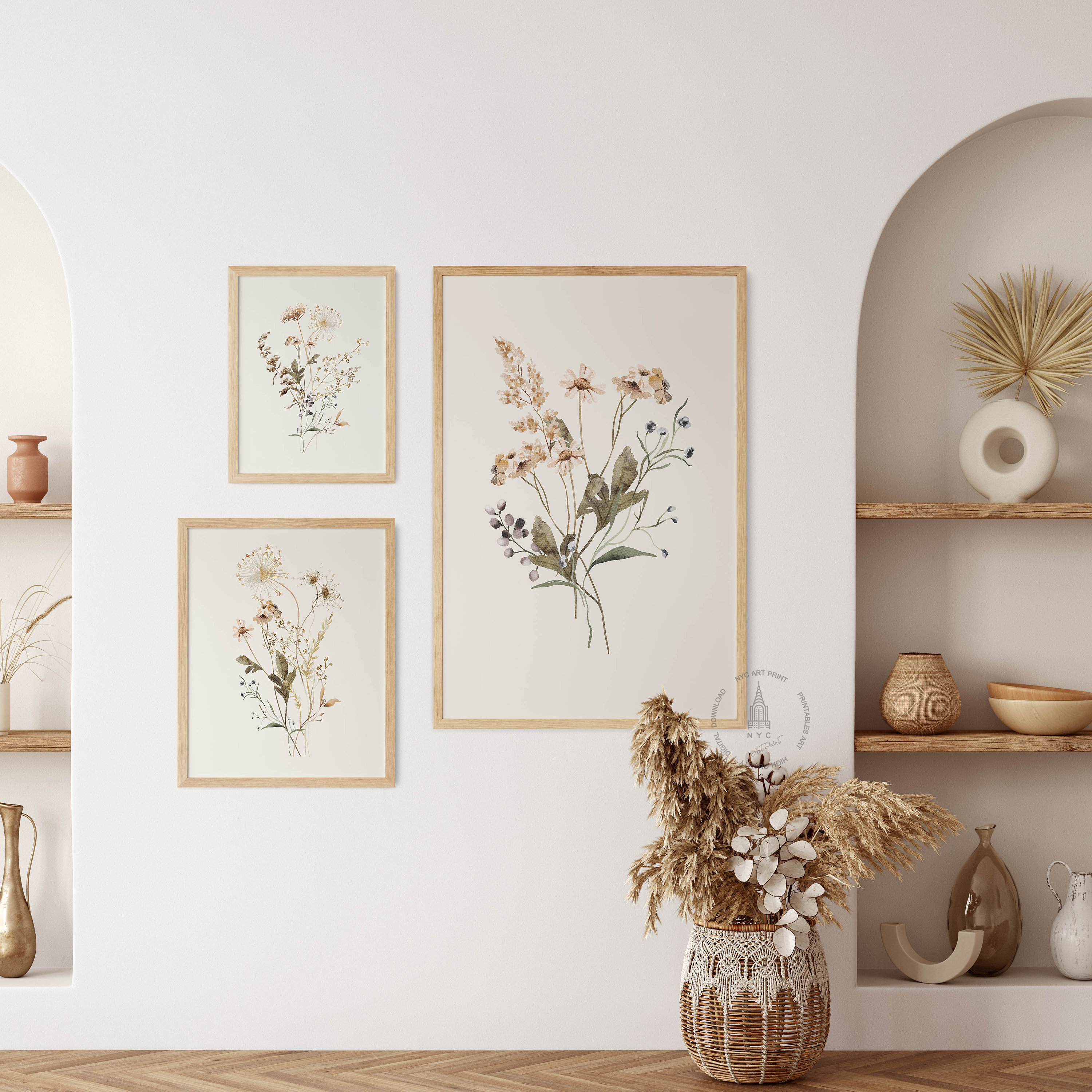 Watercolor Botanical Print Set of 3, Wildflower Watercolor Print ...