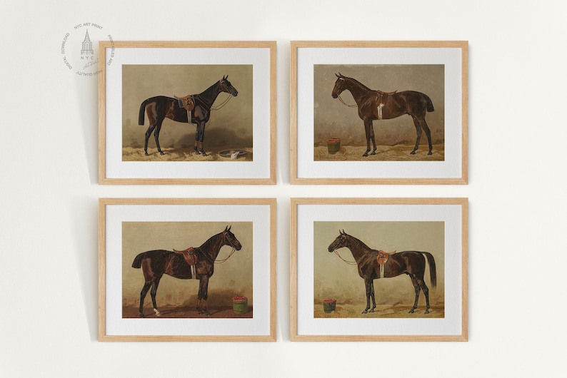 Juego de 12 láminas vintage de caballos, cuadro de caballo en el establo, arte mural ecuestre, decoración de caballos, decoración rústica, póster de caballos imagen 5