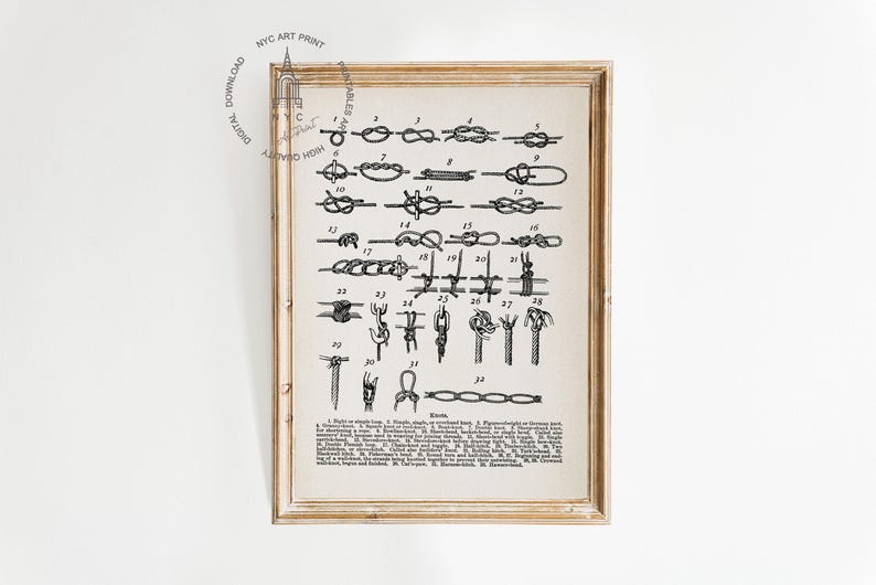 Impresión vintage de nudos marineros, impresión de paisaje marino, arte mural náutico, póster de nudos náuticos, decoración de pared marina, decoración de casa de playa imagen 3