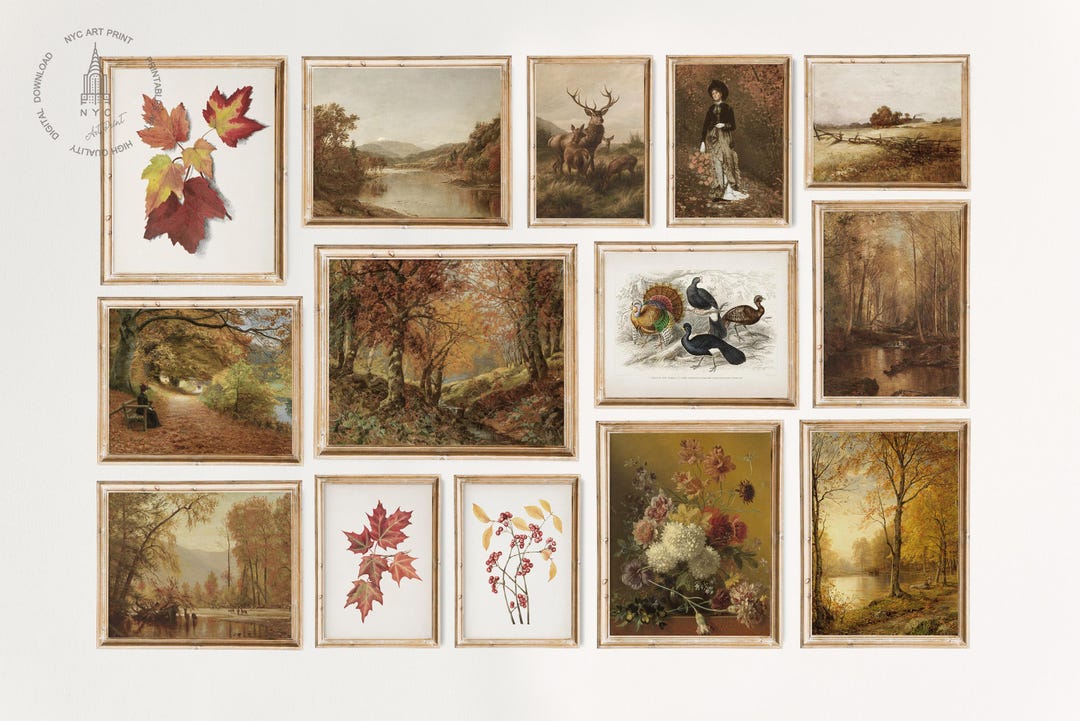 Vintage Autumn Gallery Wall Set of 14, Autumn Printable Wall Art ...