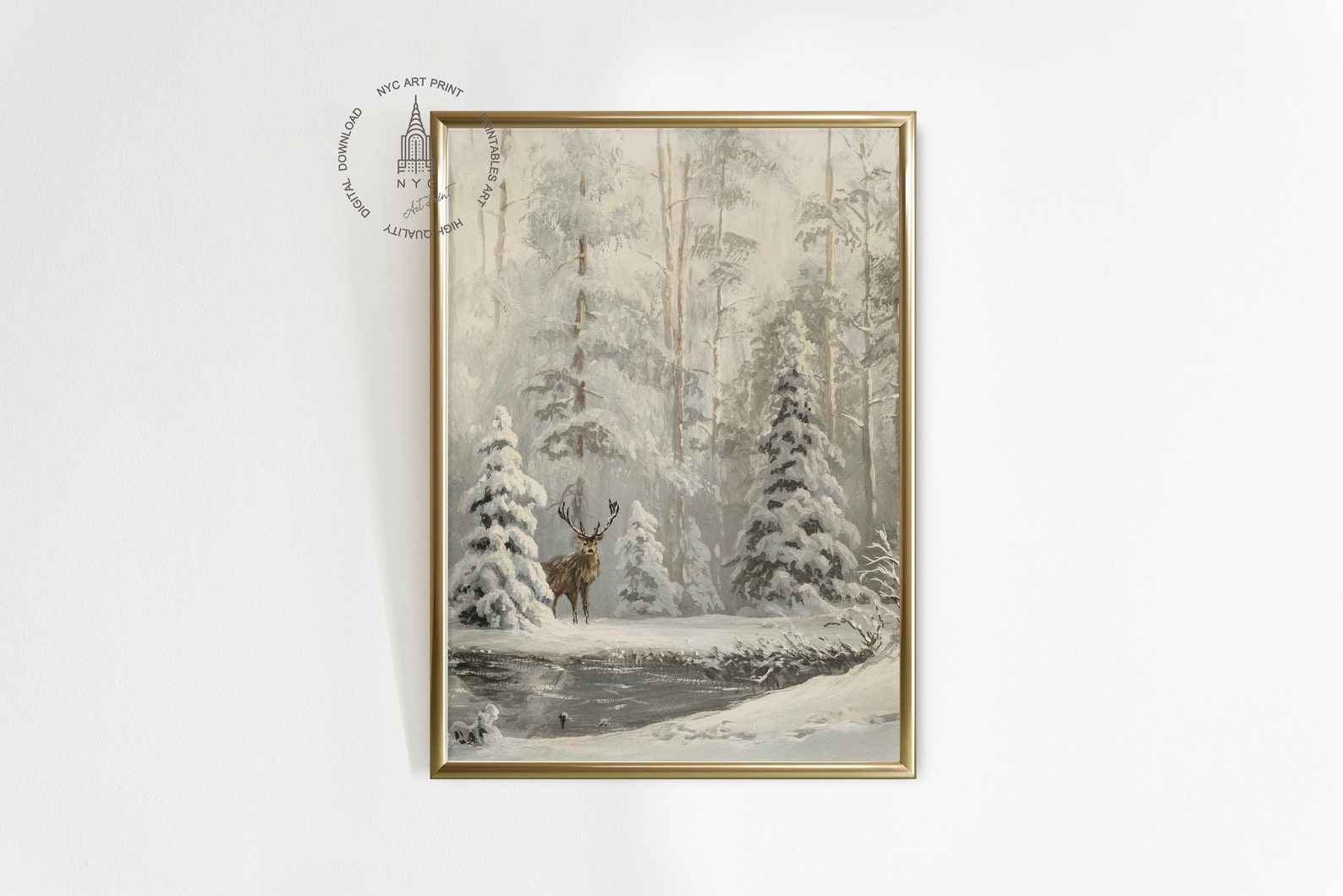 Christmas Prints, Vintage Christmas Printable Wall Art, Winter Deer ...