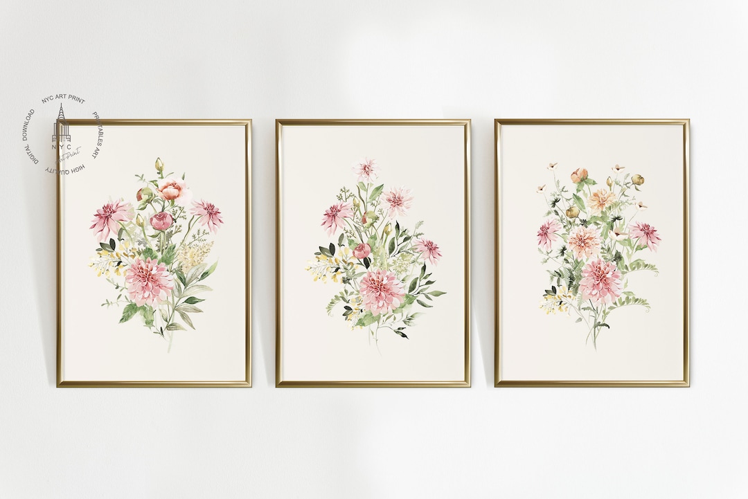 Wildflower Watercolor Print, Watercolor Botanical Print Set of 3 ...