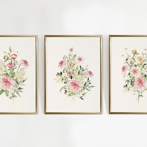 Wildflower Watercolor Print, Watercolor Botanical Print Set of 3, Floral Printable Art, Gallery Wall Art, Wild Flowers06