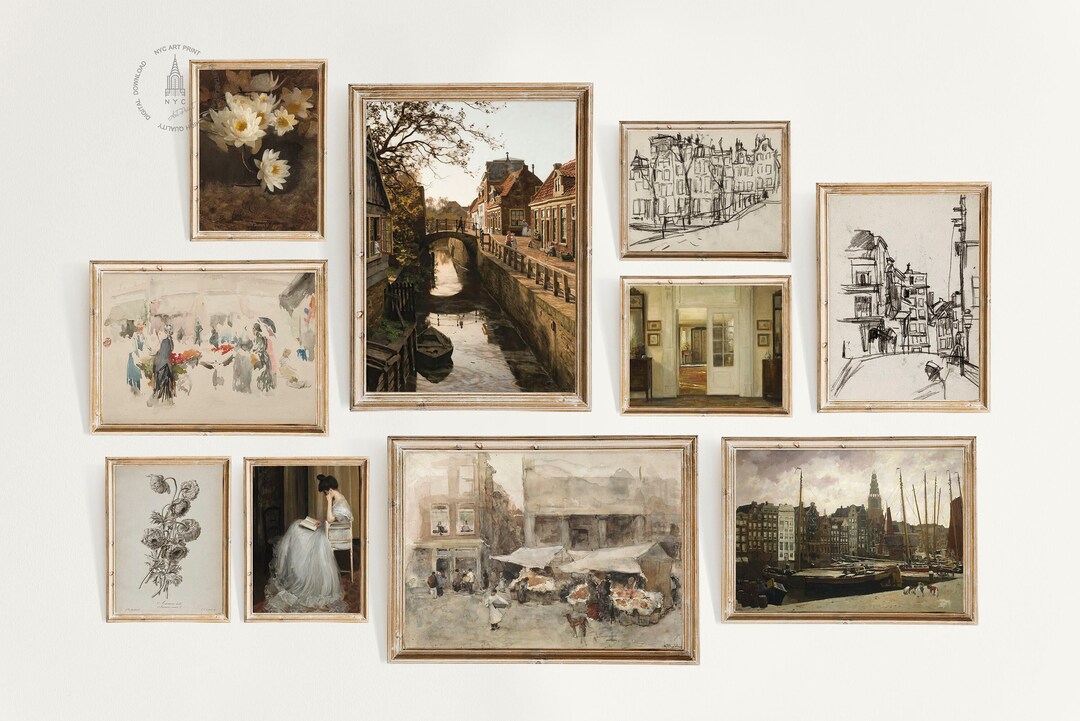 Vintage European Gallery Wall Set of 10, French Country Decor, Neutral ...