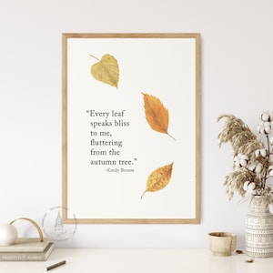 Citation d&#39;Emily Bronte, décoration de Thanksgiving, impression d&#39;art citation, art mural automne, décoration automne, art mural imprimable, feuilles d&#39;automne, affiche d&#39;automne