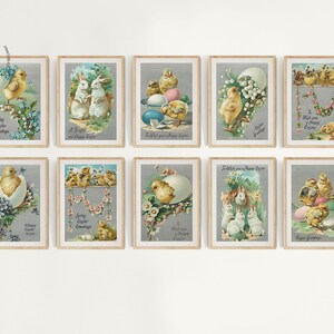 Set di 10 stampe murali vintage di Pasqua, stampe murali stampabili di primavera, stampe pasquali, cartoline di auguri pasquali, stampe primaverili, poster pasquali, EG1