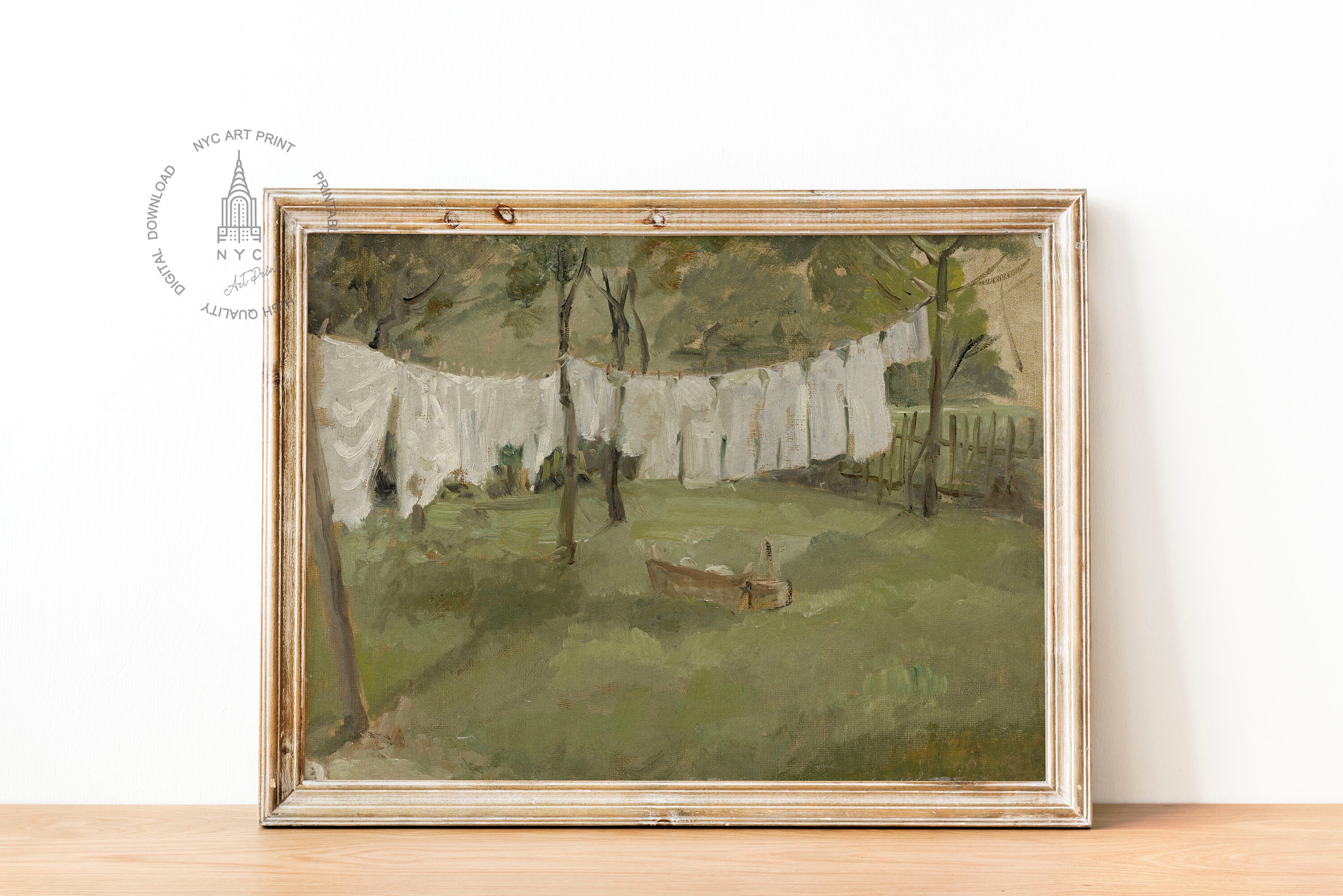 Vintage Laundry Day Print, Vintage Country Cottage Farmhouse Painting ...