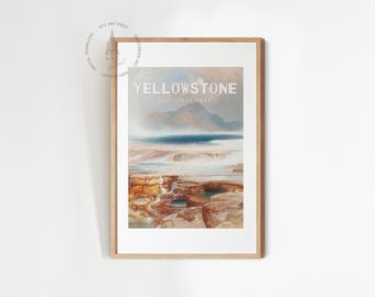 Yellowstone National Park poster, vintage National Park Art Print, Yellowstone National Park schilderij, Hot Springs Art, digitale download