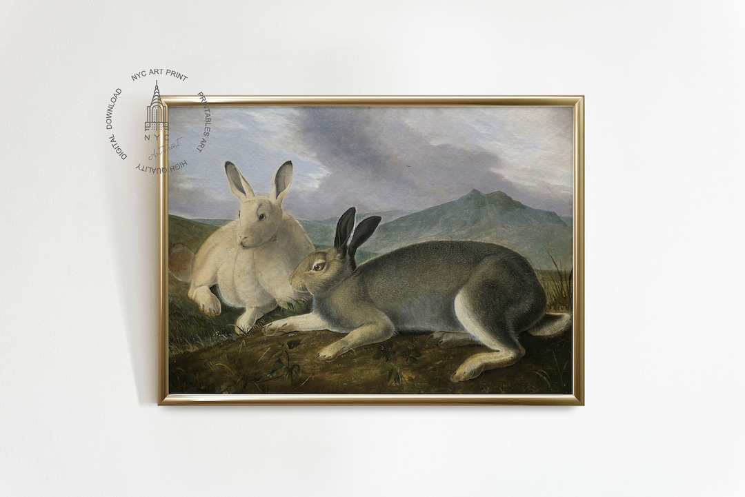 Vintage Rabbit Print, Antique Rabbit Painting, Vintage Easter Print